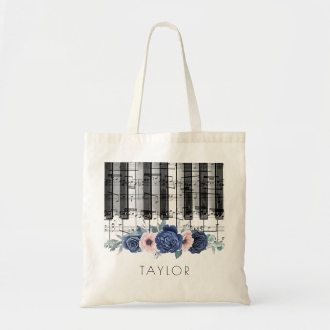 Bolso De Tela piano de música azul y rosa (Frente)