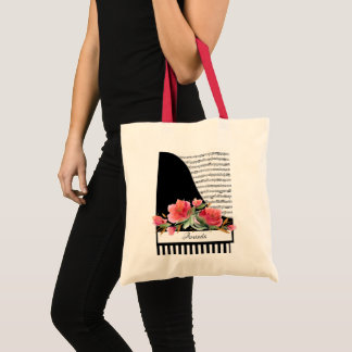 Bolso De Tela Piano floral rojo personalizado