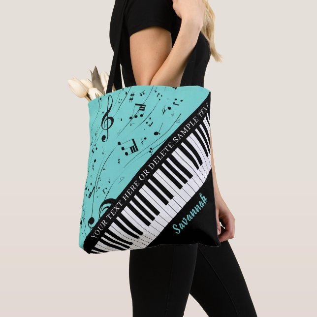 Bolso De Tela Piano Music Notes Script Name Black Mint (Detalle)