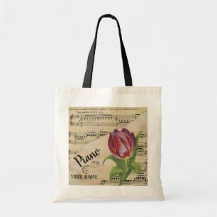 Bolso De Tela Piano Tulip Vintage Sheet Music Personalizado