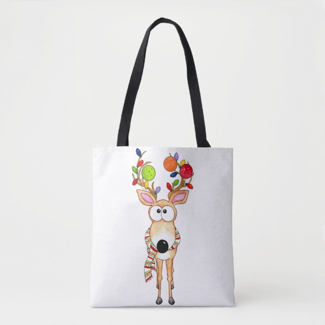 Bolso De Tela Pickleball Christmas Reindeer (Anverso)