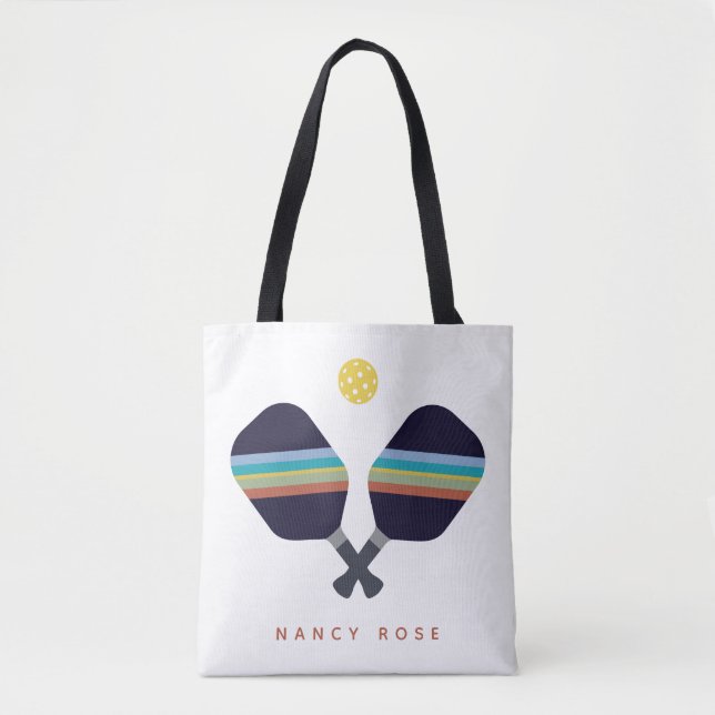 Bolso De Tela Pickleball Nombre Personalizado Gálibos a rayas (Anverso)