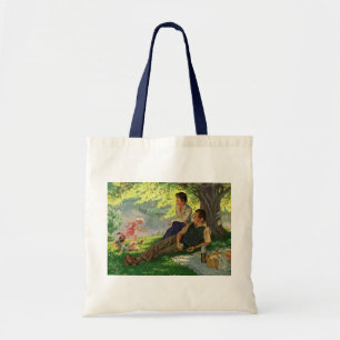 Bolso De Tela Picnic Familiar Divertido Vintage Bajo un Árbol co