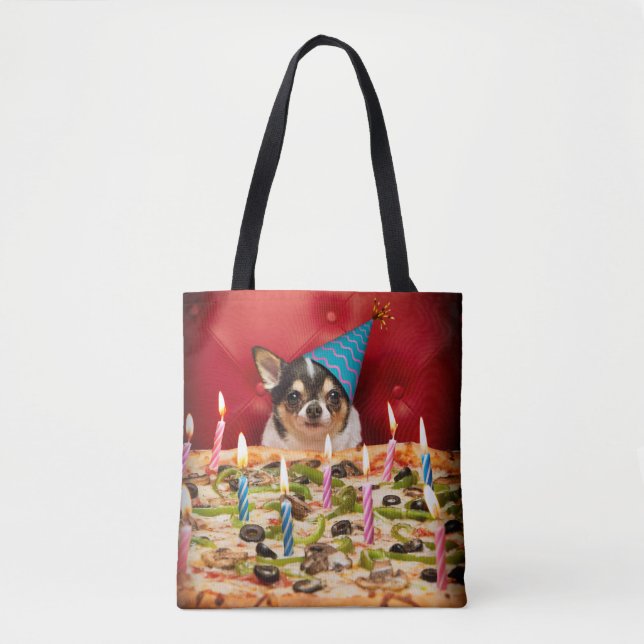 Bolso De Tela Pie de pizza de cumpleaños de Chihuahua (Anverso)