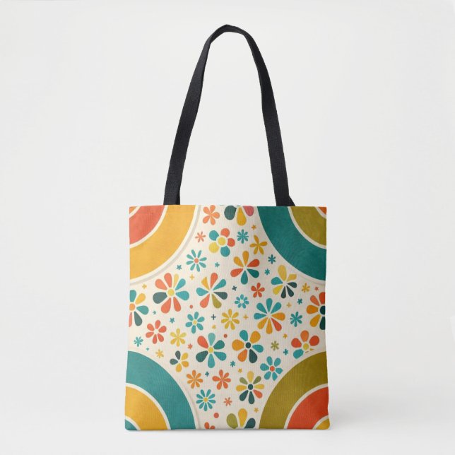 Bolso De Tela Piedra Angular Flor Mid‑Century (Anverso)