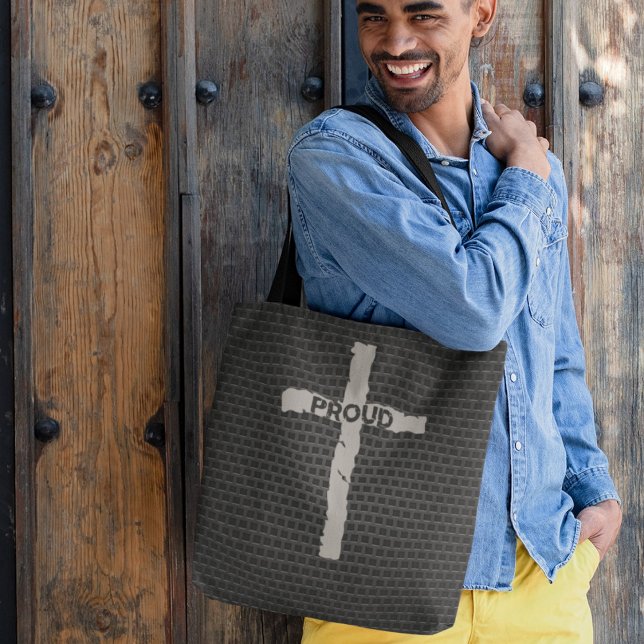 Bolso De Tela Piedra Metalizado de la Cruz Cristiana Orgullosa M (Subido por el creador)