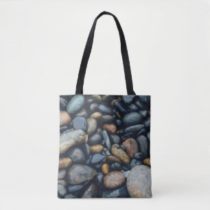 BOLSO DE TELA PIEDRAS MARRÓN Y NEGRO