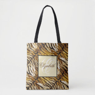 Bolso De Tela Piel de tigre, monograma, elegante, tigre, rayado