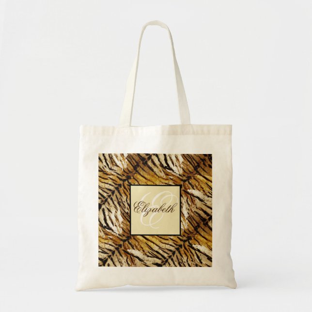 Bolso De Tela Piel de tigre, monograma, elegante, tigre, rayado (Frente)