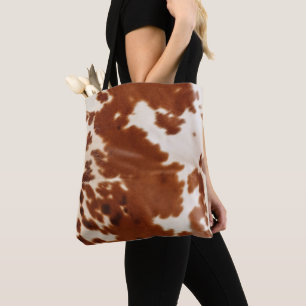 Bolso De Tela Piel de vaca blanco marrón