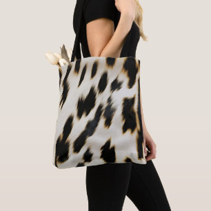 Bolso De Tela Piel de vaca blanco negro