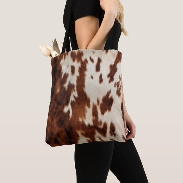 Bolso De Tela Piel de vaca blanco negro marrón (Detalle)