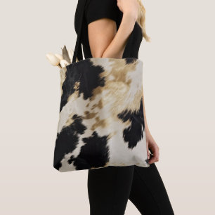 Bolso De Tela Piel de vaca de oro blanco negro