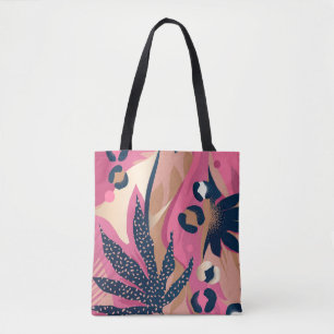 Bolso De Tela Piel Leopardo Moderna, Floral Exótica.