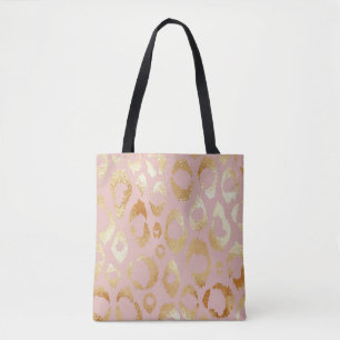 Bolso De Tela Piel leopardo, textura dorada rosa