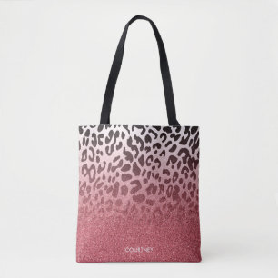 Bolso De Tela Piel rosada del leopardo del purpurina