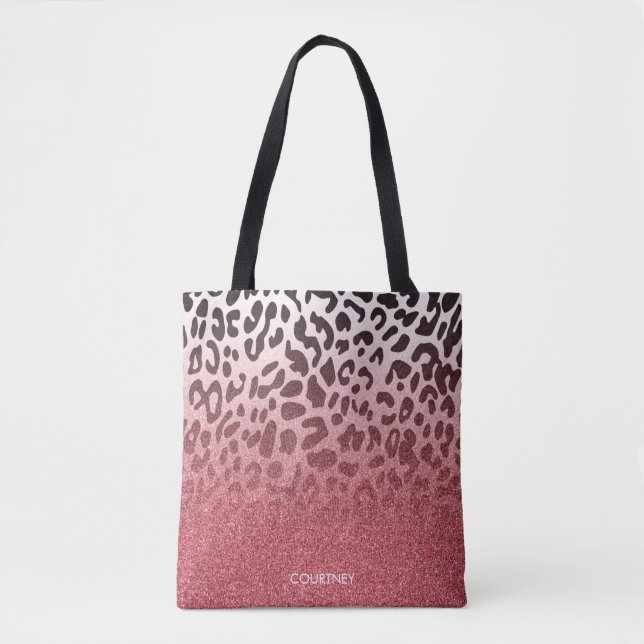 Bolso De Tela Piel rosada del leopardo del purpurina (Anverso)