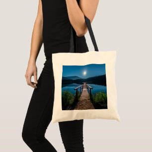 Bolso De Tela Pier de noche bajo una luna llena