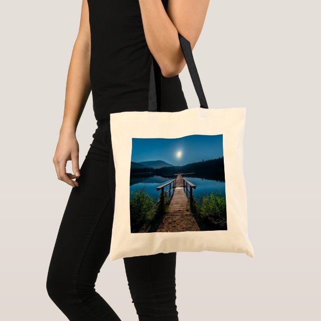 Bolso De Tela Pier de noche bajo una luna llena (Anverso (producto))