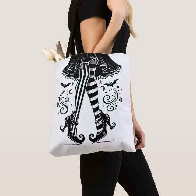 Bolso De Tela Piernas brujas negras y blancas Halloween sincera (Detalle)