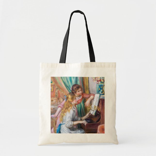 Bolso De Tela Pierre Auguste Renoir - Jóvenes Chicas en el piano (Frente)