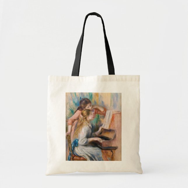 Bolso De Tela Pierre Auguste Renoir - Jóvenes Chicas en el piano (Frente)