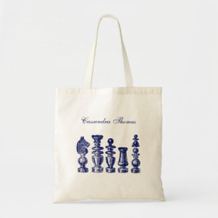 Bolso De Tela Piezas de Ajedrez Arte Antiguo Azul