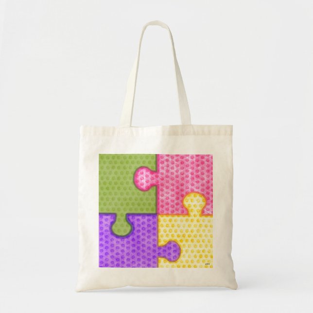 Bolso De Tela Piezas de rompecabezas Polkadot (Frente)