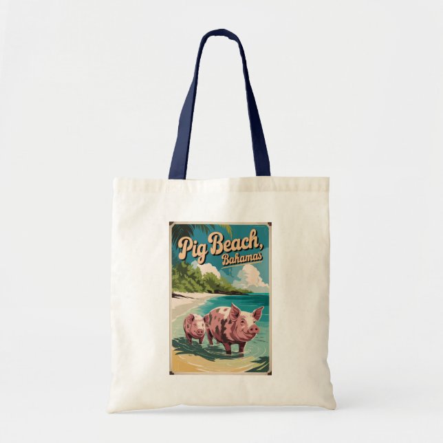 Bolso De Tela Pig Beach Bahamas Viaja por el arte (Frente)