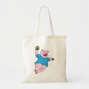 Bolso De Tela Pig como jugador de balonmano con balonmano