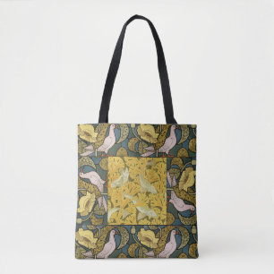 Bolso De Tela Pigeon Blue Yellow Fish Art Nouveau