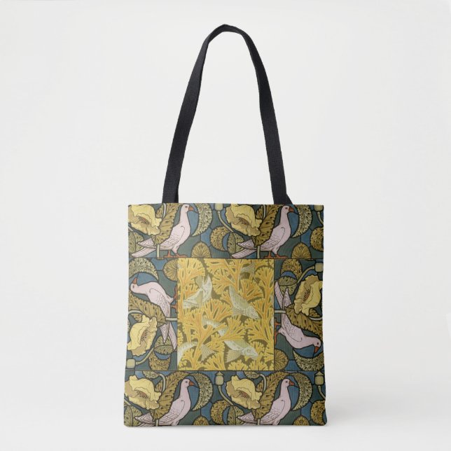Bolso De Tela Pigeon Blue Yellow Fish Art Nouveau (Anverso)