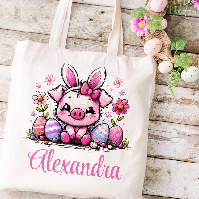 Bolso De Tela Piglet Niños de Pascua Nombran Chicas Bunny (Piglet Girls Easter Tote)