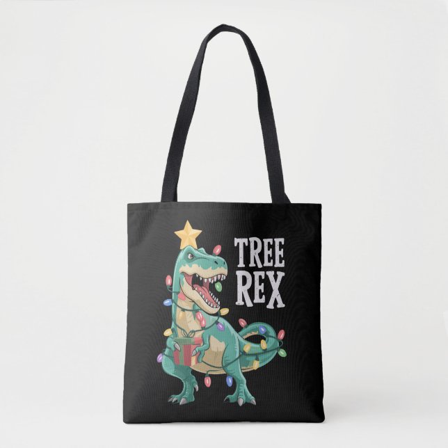 Bolso De Tela Pijama de Navidad Dinosaurio Tree Rex Luces de Nav (Anverso)
