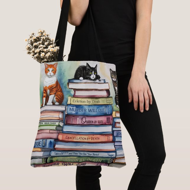 Bolso De Tela Pila de acuarela pintada de libros de lectura (Detalle)