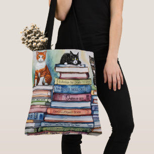 Bolso De Tela Pila de Libros de Lectura Pintada con Acuarela