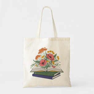 Bolso De Tela Pila de libros florales caprichosos gráfico de lec