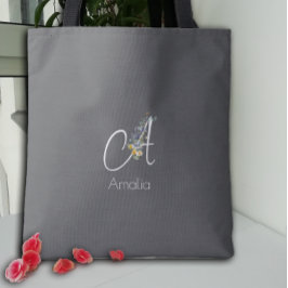 Bolso De Tela Pilates lover  Floral monogram watercolor  black