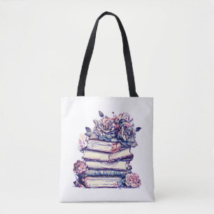 Bolso De Tela Pile de antiguos libros Rosas de la época