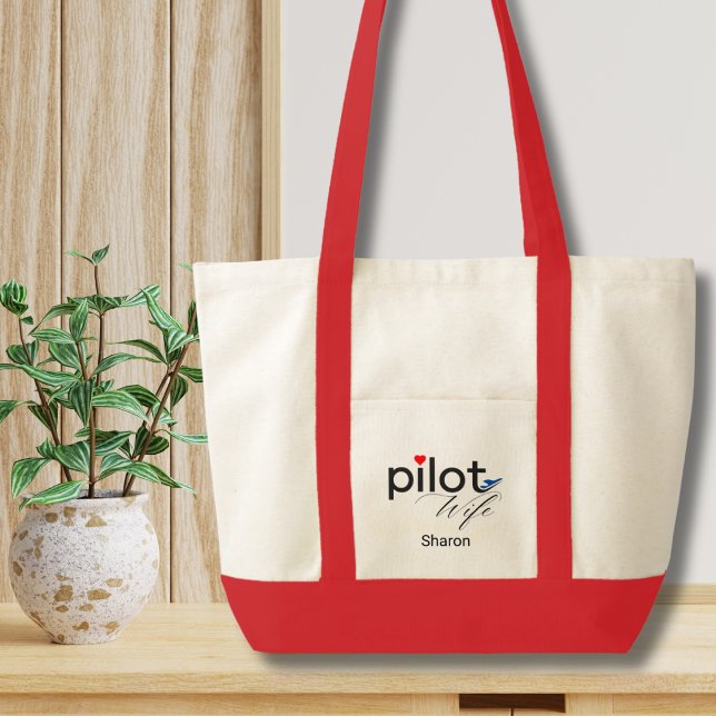 Bolso De Tela Pilot Wife Script Heart Airplane Simple Custom (Subido por el creador)