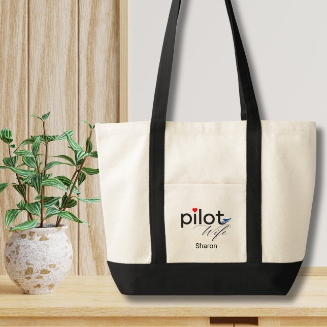 Bolso De Tela Pilot Wife Script Heart Airplane Simple Custom (Subido por el creador)
