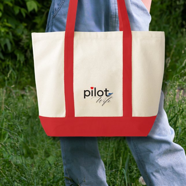 Bolso De Tela Pilot Wife Script Red Heart Blue Airplane Simple  (Subido por el creador)