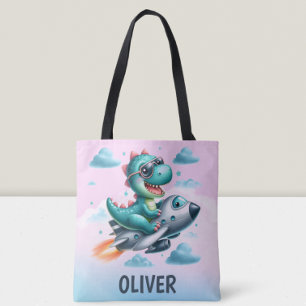 Bolso De Tela Piloto de Dino Trex lindo volando aeronave a reacc