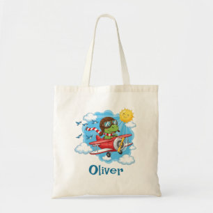 Bolso De Tela Piloto de dinosaurio de dibujos animados volando u