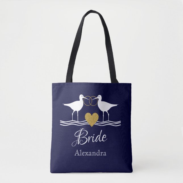 Bolso De Tela Pimientos de arena boda de oro blanco azul marino  (Anverso)