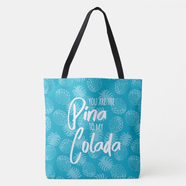 Bolso De Tela Pina Colada Hawái Pineapple Verde azulado reversib (Anverso)