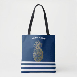 Bolso De Tela Piña de oro Nautical Naval Azul a rayas