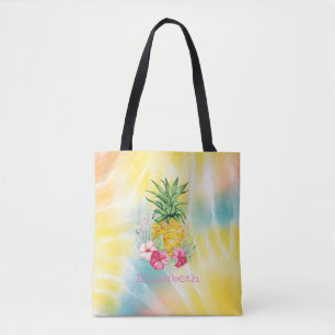 Bolso De Tela Piña, Hibiscus Watercolor Arcoiris Tye