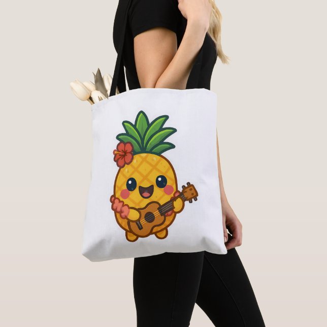 Bolso De Tela Piña Kawaii sonriente - Tropical (Detalle)