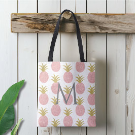 Bolso De Tela Piña Monogramada con Purpurina Rosa